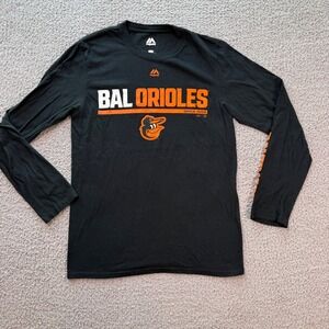 Majestic Baltimore Orioles MLB Long Sleeve Graphic T-Shirt Black Mens Small